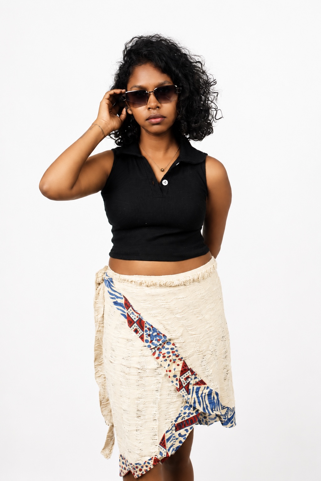 Ancient Mayan Printed Border Textured Wrap Skirt – Natural
