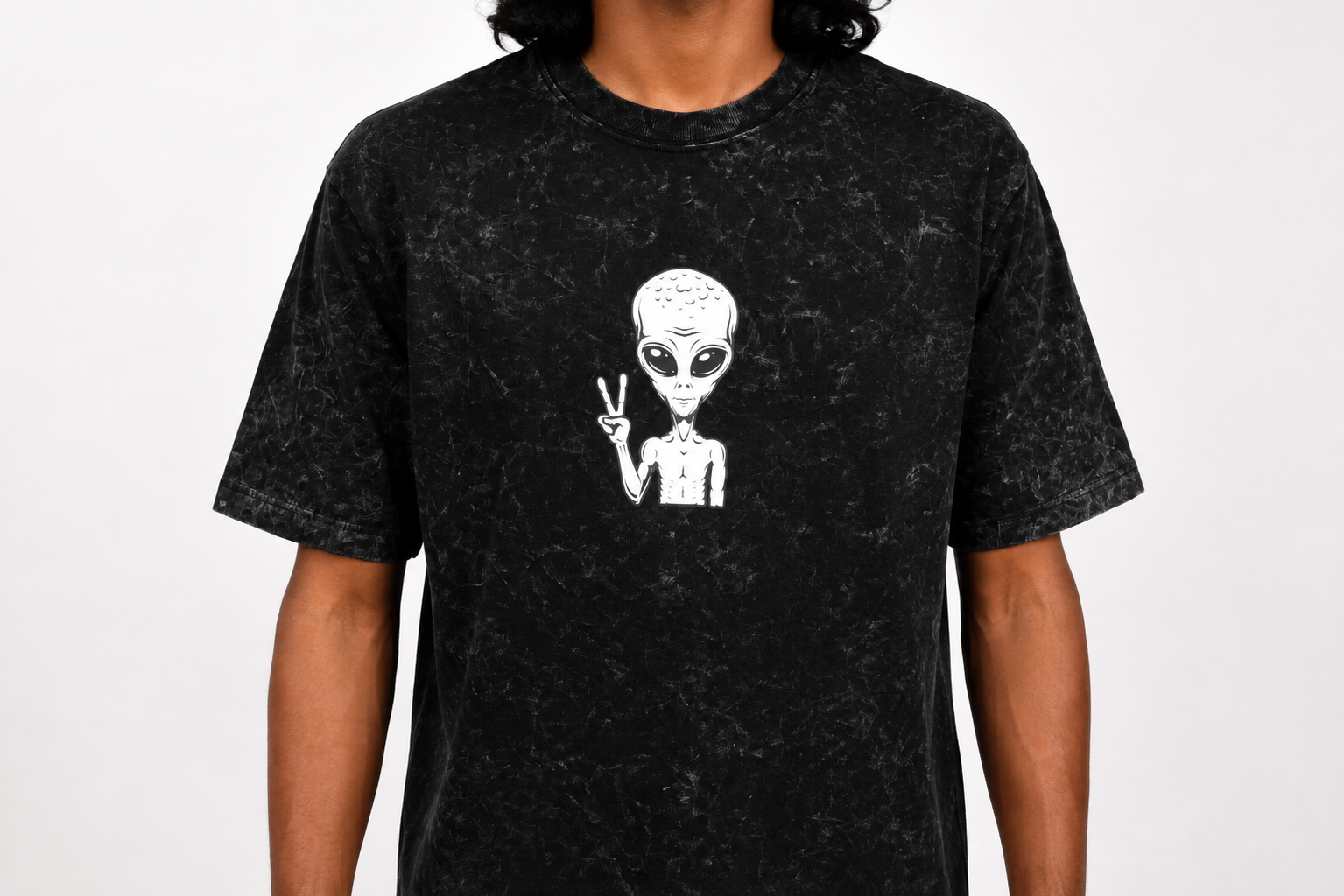 Ancient Mayan Alien Peace Oversized T-Shirt –Optic Washed Black